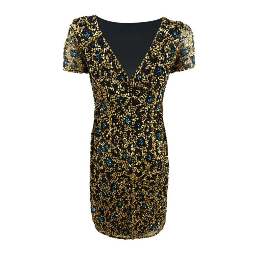Adrianna Papell Women's Sequin Leopard-Print Dress - Black Multi - Picture 2 of 3